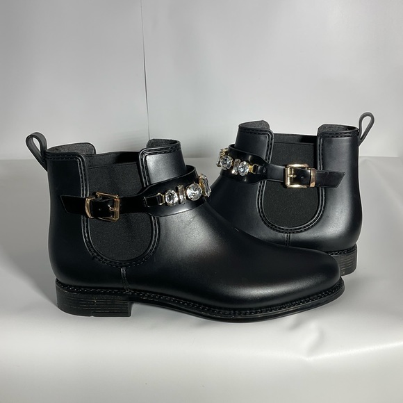 Henry Ferrera Marsala Women’s Black Gem Embellished Short Rain Boots Size 8. - Picture 14 of 16